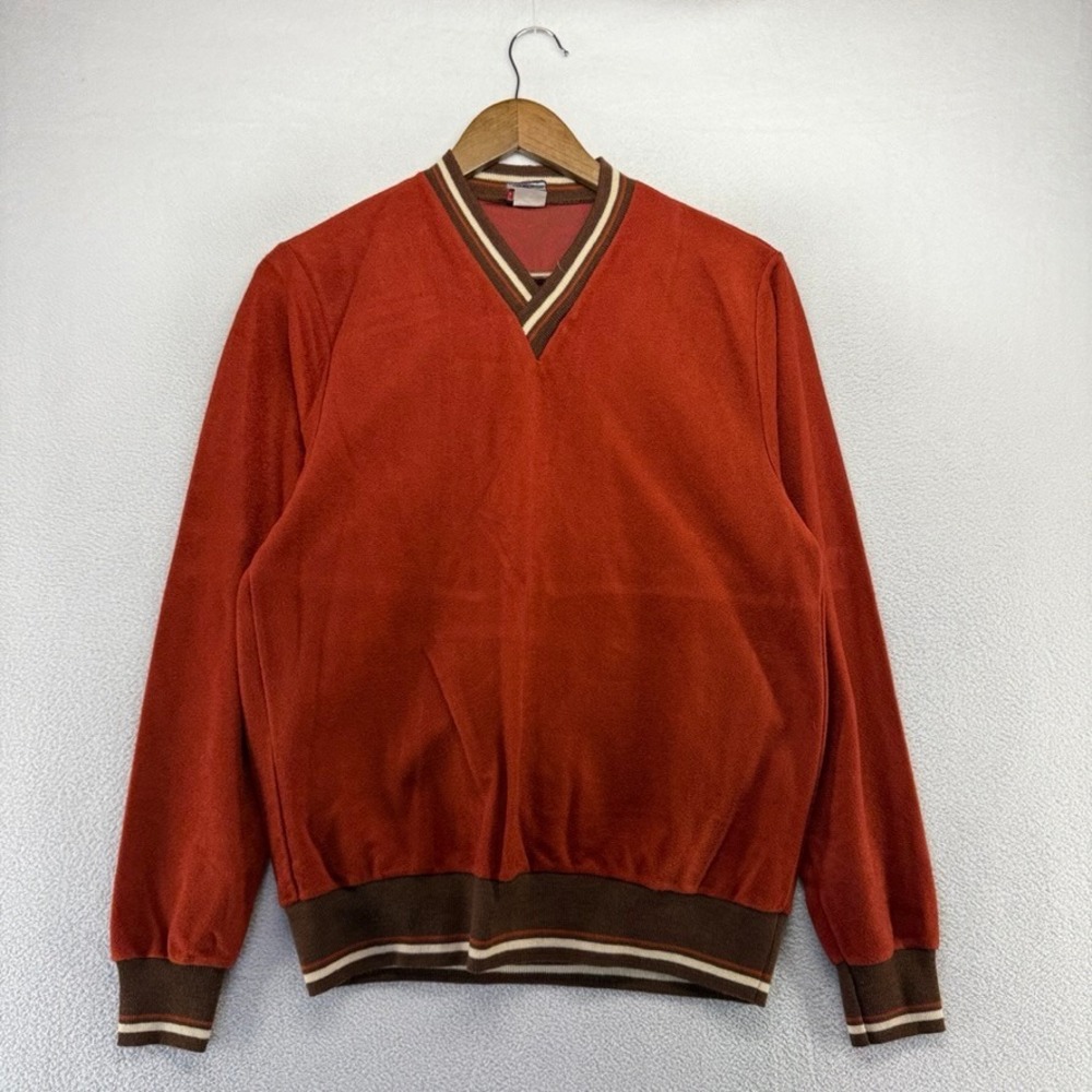 Vintage 70s Dorado Sweater Men's Medium Red Orange V Neck Rockabilly USA made